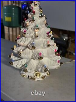 Vintage 1970s White With Gold Accents Ceramic Christmas Tree 24 Tall With Base