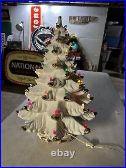 Vintage 1970s White With Gold Accents Ceramic Christmas Tree 24 Tall With Base