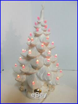 Vintage 1972 Atlantic Mold 19 White Ceramic Christmas Tree w Star & Bulbs WORKS