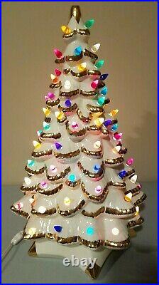 Vintage 1972 Ceramic Gold Flake Multi Color Christmas Tree 18 Holland Mold EUC