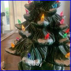 Vintage 1972 Green Ceramic Christmas Tree Multi Colored Snow Tipped Bulbs 16