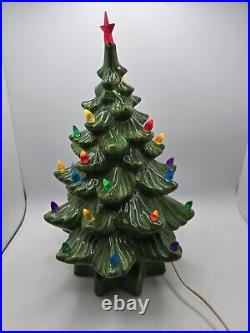 Vintage 1973 Ceramic Christmas Tree With Base 14 Lights Star Green