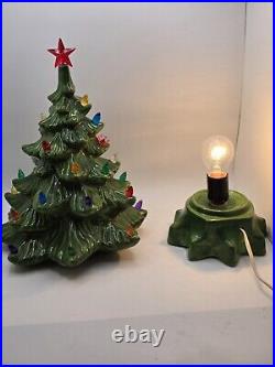 Vintage 1973 Ceramic Christmas Tree With Base 14 Lights Star Green