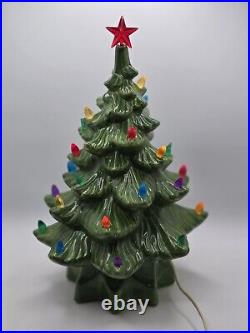 Vintage 1973 Ceramic Christmas Tree With Base 14 Lights Star Green