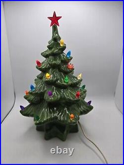 Vintage 1973 Ceramic Christmas Tree With Base 14 Lights Star Green