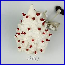 Vintage 1973 Ceramic White Lighted 11 x 6 Tabletop Christmas Tree Red Lights