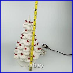 Vintage 1973 Ceramic White Lighted 11 x 6 Tabletop Christmas Tree Red Lights