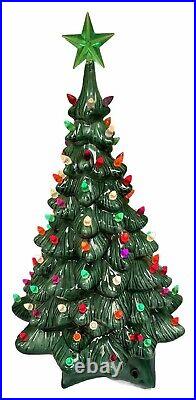 Vintage 1973 Green Ceramic Christmas Tree Lighted Light Up Tree With Star 19