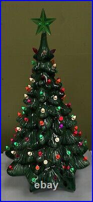 Vintage 1973 Green Ceramic Christmas Tree Lighted Light Up Tree With Star 19