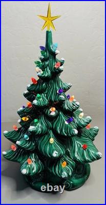 Vintage 1974 ATLANTIC MOLD 17 Ceramic Christmas Tree & Base Signed NICE