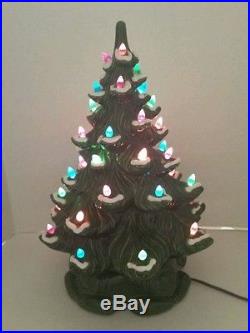 Vintage 1974 Atlantic Mold 16 Ceramic Lighted Flocked Christmas Tree -Working