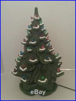 Vintage 1974 Atlantic Mold 16 Ceramic Lighted Flocked Christmas Tree -Working