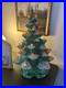 Vintage 1974 Atlantic Mold Ceramic Green Christmas Tree & Base w Flocked Snow