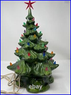 Vintage 1974 Atlantic Mold Green Christmas Tree 17.5 Lighted Scroll Base