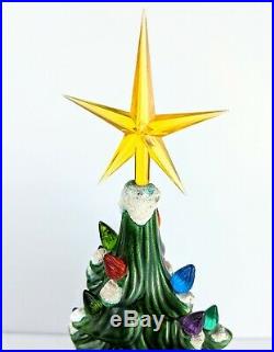 Vintage 1974 Atlantic Mold Musical Christmas Tree Light Snow flocked Ceramic 19