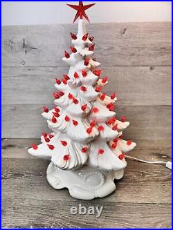 Vintage 1974 Atlantic Mold White Ceramic Christmas Tree 24 Tall With Base