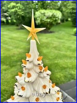 Vintage 1974 Atlantic Mold White Ceramic Christmas Tree 24 Tall With Base