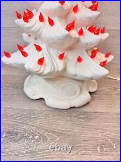 Vintage 1974 Atlantic Mold White Ceramic Christmas Tree 24 Tall With Base