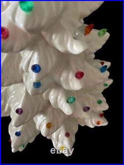 Vintage 1974 Atlantic Mold White Ceramic Christmas Tree 24 Tall With Base