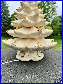 Vintage 1974 Atlantic Mold White Ceramic Christmas Tree 24 Tall With Base