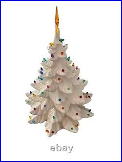 Vintage 1974 Atlantic Mold White Ceramic Christmas Tree 24 Tall With Base