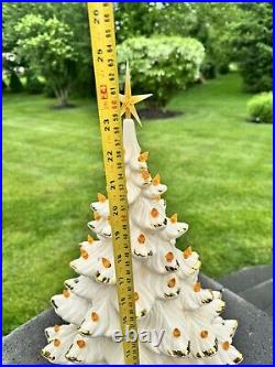 Vintage 1974 Atlantic Mold White Ceramic Christmas Tree 24 Tall With Base