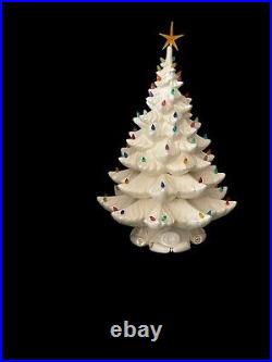 Vintage 1974 Atlantic Mold White Ceramic Christmas Tree 24 Tall With Base