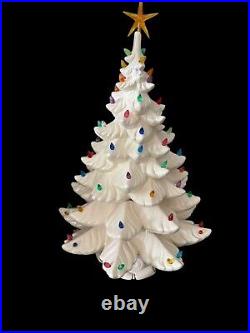 Vintage 1974 Atlantic Mold White Ceramic Christmas Tree 24 Tall With Base