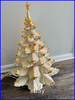 Vintage 1974 Atlantic Mold White Ceramic Christmas Tree 24 Tall With Base