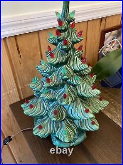 Vintage 1977 Atlantic Mold Ceramic Christmas Tree Green with Lights 17 high