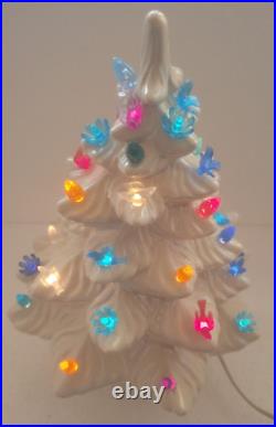 Vintage 1977 Carol Ceramic Lit Christmas Tree White Iridescent 13 read desc