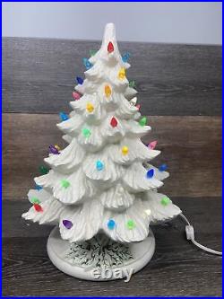 Vintage 1978 Ceramic Nowell Mold Lighted Christmas Tree White 16 Tall