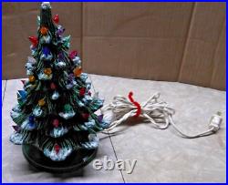 Vintage 1978 Ceramic Pottery Mold Christmas Tree Green 10 Lights Up