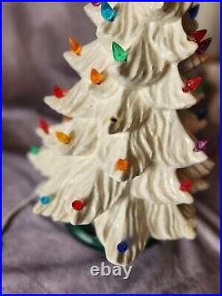 Vintage 1978 Ceramic White Christmas Tree Iridescent 16 Tall withgreen base READ
