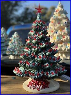 Vintage 1980 16 Green Ceramic Christmas Tree With Red Lights