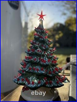 Vintage 1980 16 Green Ceramic Christmas Tree With Red Lights