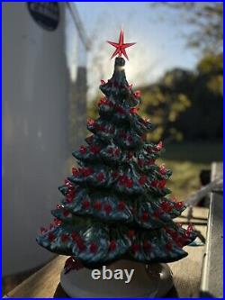 Vintage 1980 16 Green Ceramic Christmas Tree With Red Lights