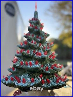 Vintage 1980 16 Green Ceramic Christmas Tree With Red Lights