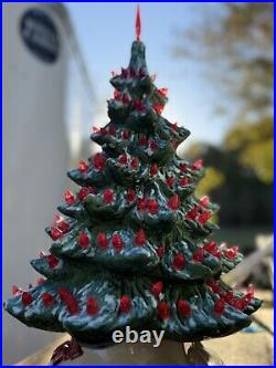 Vintage 1980 16 Green Ceramic Christmas Tree With Red Lights