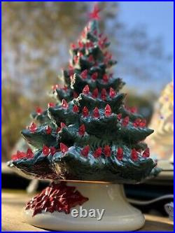 Vintage 1980 16 Green Ceramic Christmas Tree With Red Lights