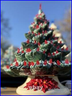 Vintage 1980 16 Green Ceramic Christmas Tree With Red Lights