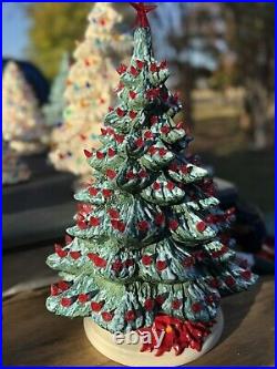 Vintage 1980 16 Green Ceramic Christmas Tree With Red Lights