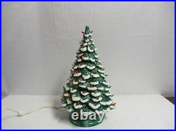 Vintage 1980 Green/White Frosted Ceramic Christmas Lighted Tree Cramer Mold 15'