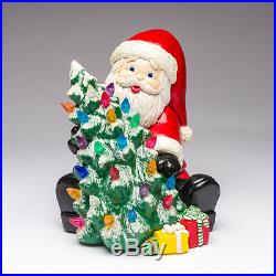 Vintage 1980's Santa Holding Christmas Tree Ceramic Figure with Light Pegs