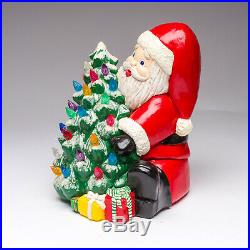 Vintage 1980's Santa Holding Christmas Tree Ceramic Figure with Light Pegs