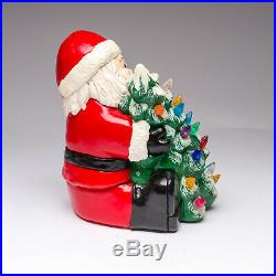 Vintage 1980's Santa Holding Christmas Tree Ceramic Figure with Light Pegs