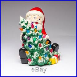 Vintage 1980's Santa Holding Christmas Tree Ceramic Figure with Light Pegs