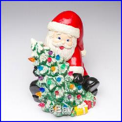 Vintage 1980's Santa Holding Christmas Tree Ceramic Figure with Light Pegs