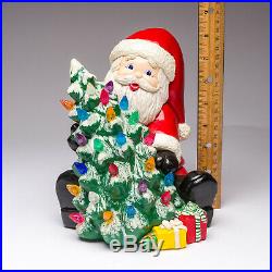 Vintage 1980's Santa Holding Christmas Tree Ceramic Figure with Light Pegs