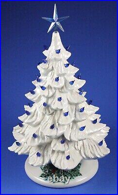 Vintage 1981 Nowells Mold 16 Ceramic Glossy White Christmas Tree -Blue Lights